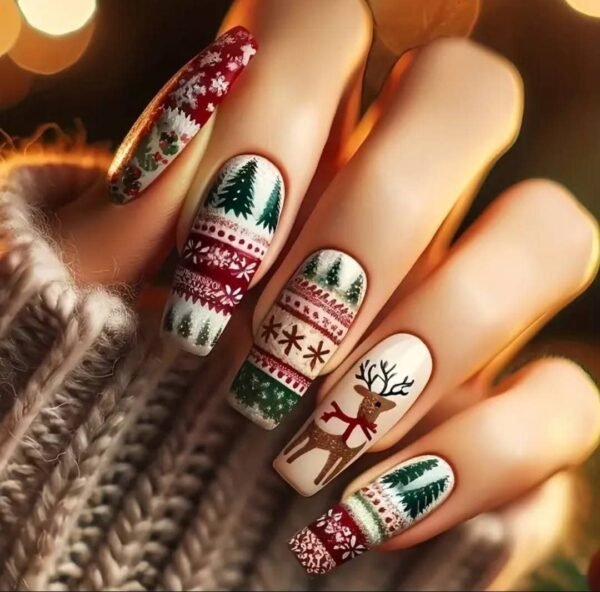 Set de 24 uñas navideñas