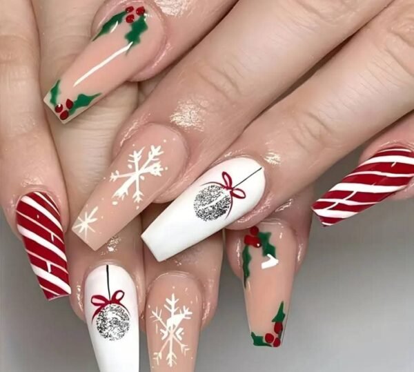 Set de 24 uñas navideñas